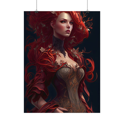 Red Hair Portrait: Elegant Female in Black Dress - Poster