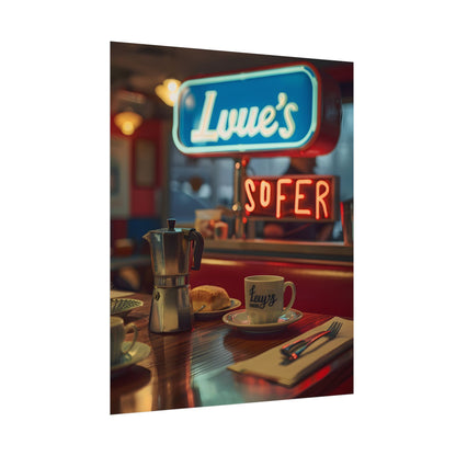 Retro Kitchen Diner Scene: Cozy Coffee Moment - Poster