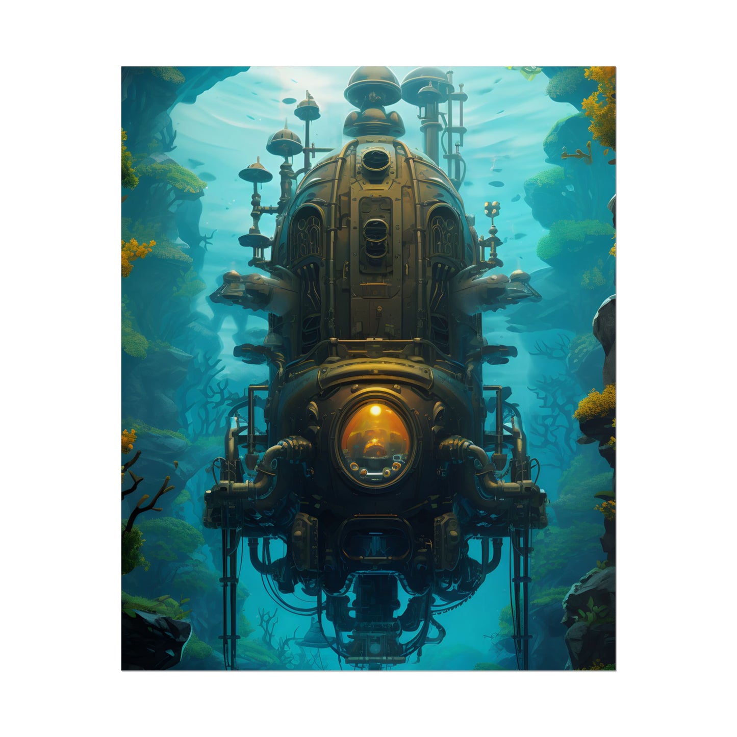 Steampunk Underwater Odyssey: Captain Nemo's Nautilu Submarine Art - Poster