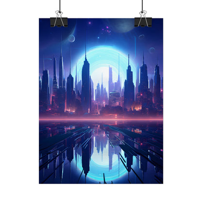 Melancholic Cyberpunk Night: Dark Cityscape Digital Art - Poster
