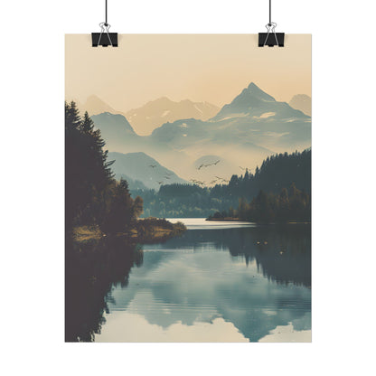Serene Mountain Lake Aerial: Birds Eye View Artwork - Poster