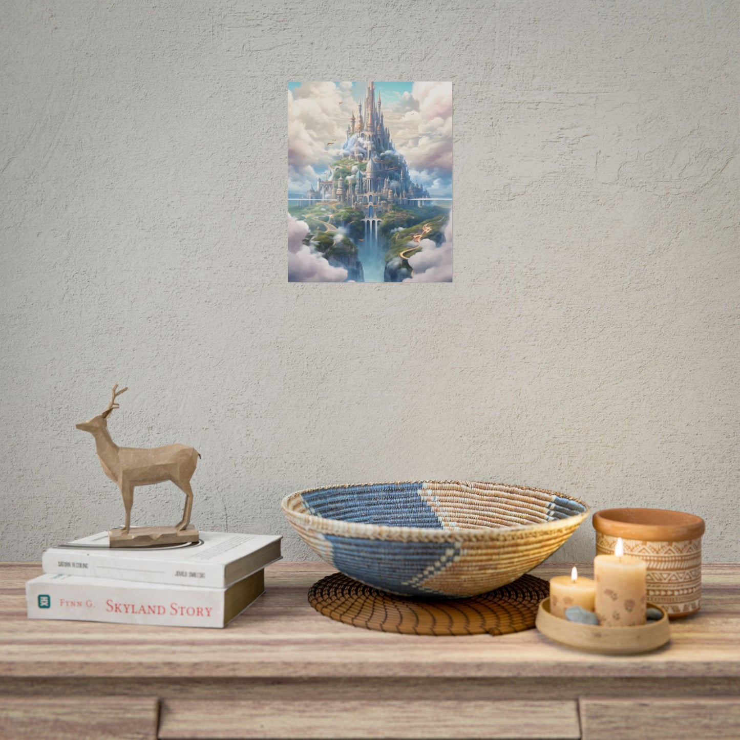 Floating City in Celestial Fantasy Realm: Whimsical Artwork - Poster