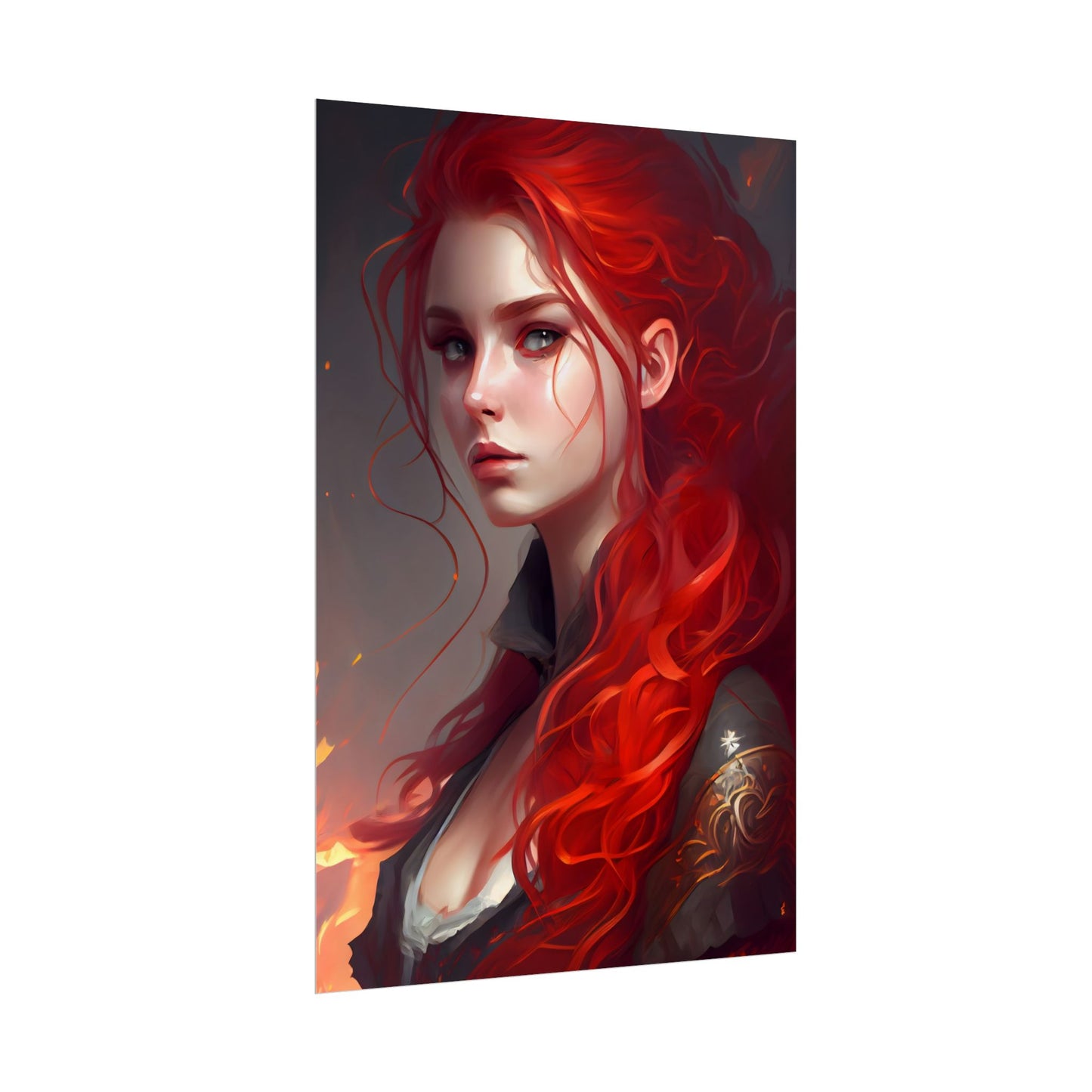 Composed Redhead: Elegant Portrait in Vibrant Red - Poster