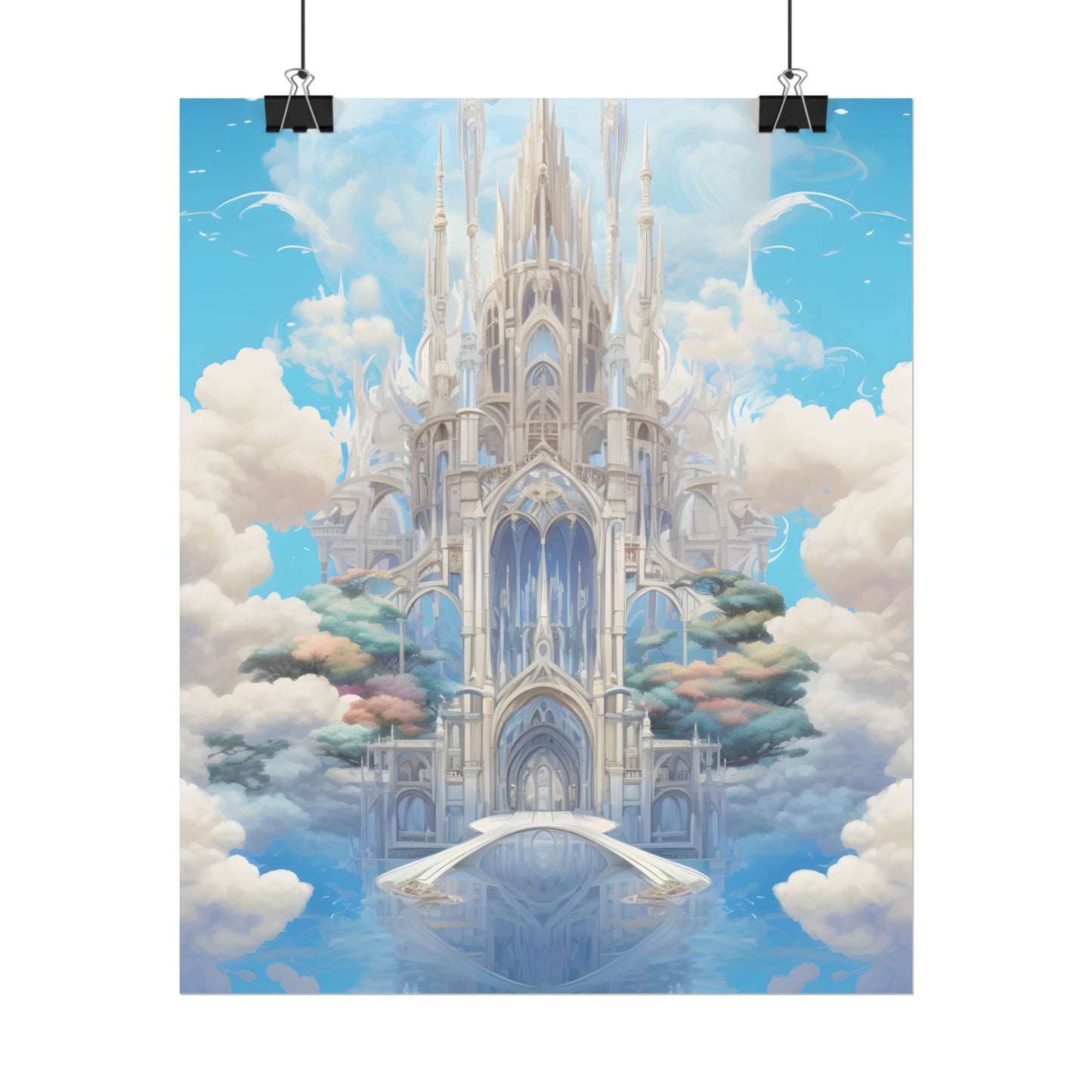 Floating City in Celestial Clouds: Fantasy Artwork - Poster