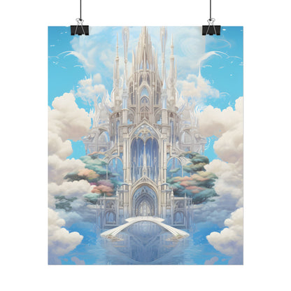 Floating City in Celestial Clouds: Fantasy Artwork - Poster