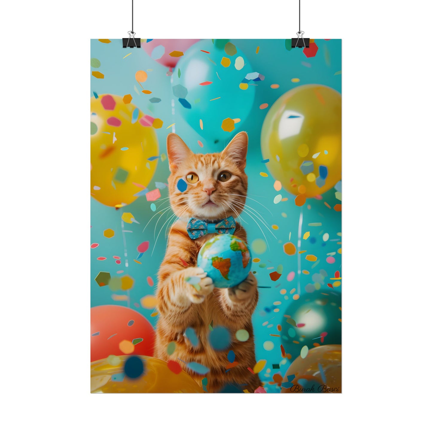 Charming Whiskers: Cat in Bow Tie with Mini Flag - Poster