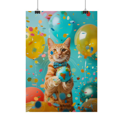 Charming Whiskers: Cat in Bow Tie with Mini Flag - Poster