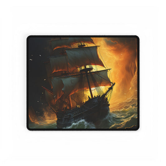 Mostly Green Seascape: Magnificent Oil Painting of a Ship - Desk Mat