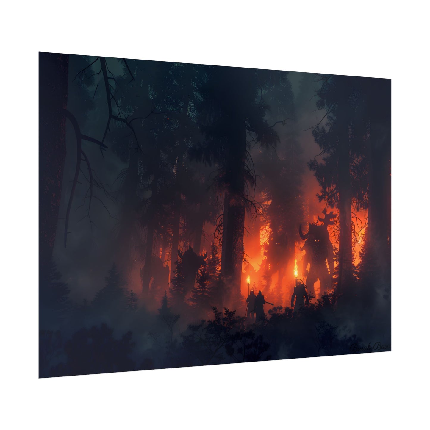 Misty Sunset Gathering: A Group in Nature's Embrace - Poster
