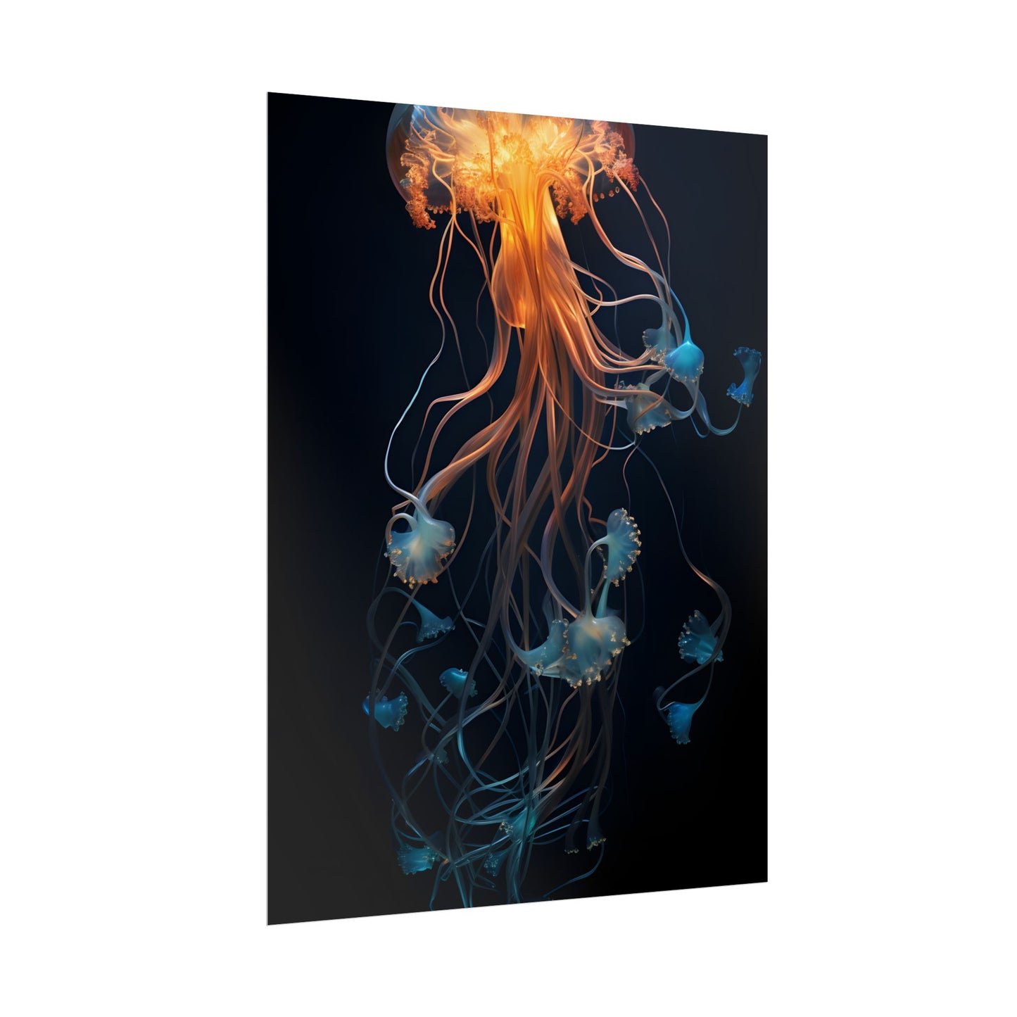 Bioluminescent Oceanic Ballet: Mesmerizing Underwater Scene Artwork - Poster