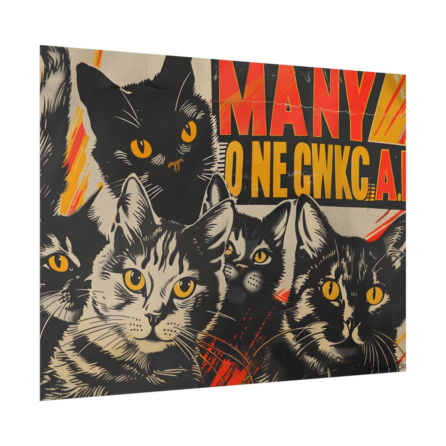 Red Cats in Soviet Motion: A Playful Poster Art - Poster
