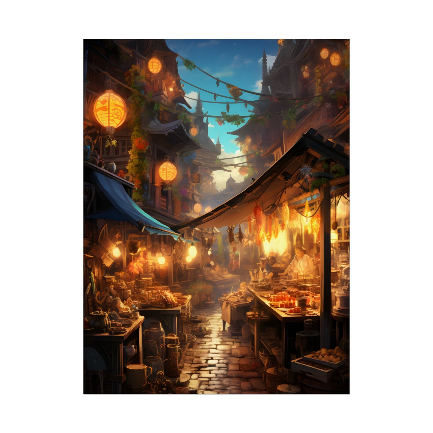 Magical Street Food Market: Vibrant Colors - Poster