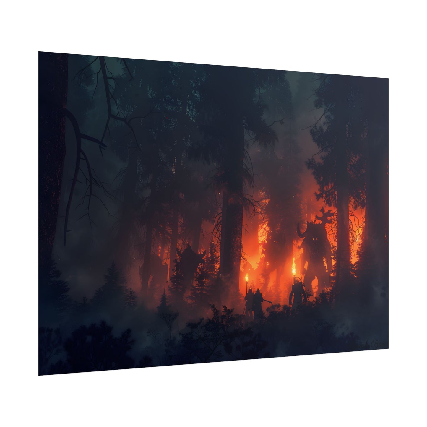 Misty Sunset Gathering: A Group in Nature's Embrace - Poster