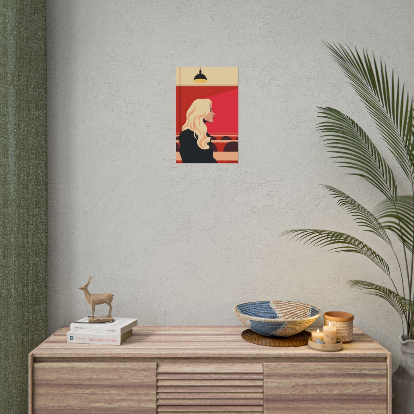 Minimalist Blonde Woman in Black Dress: Modern Art Poster - Poster