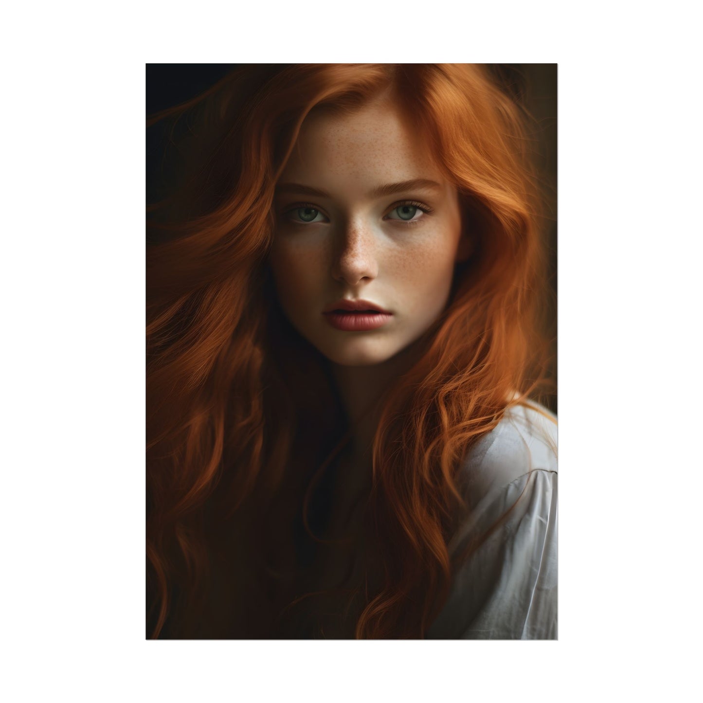 Red Hair Candid Portrait: Natural Light Photo Art - Poster