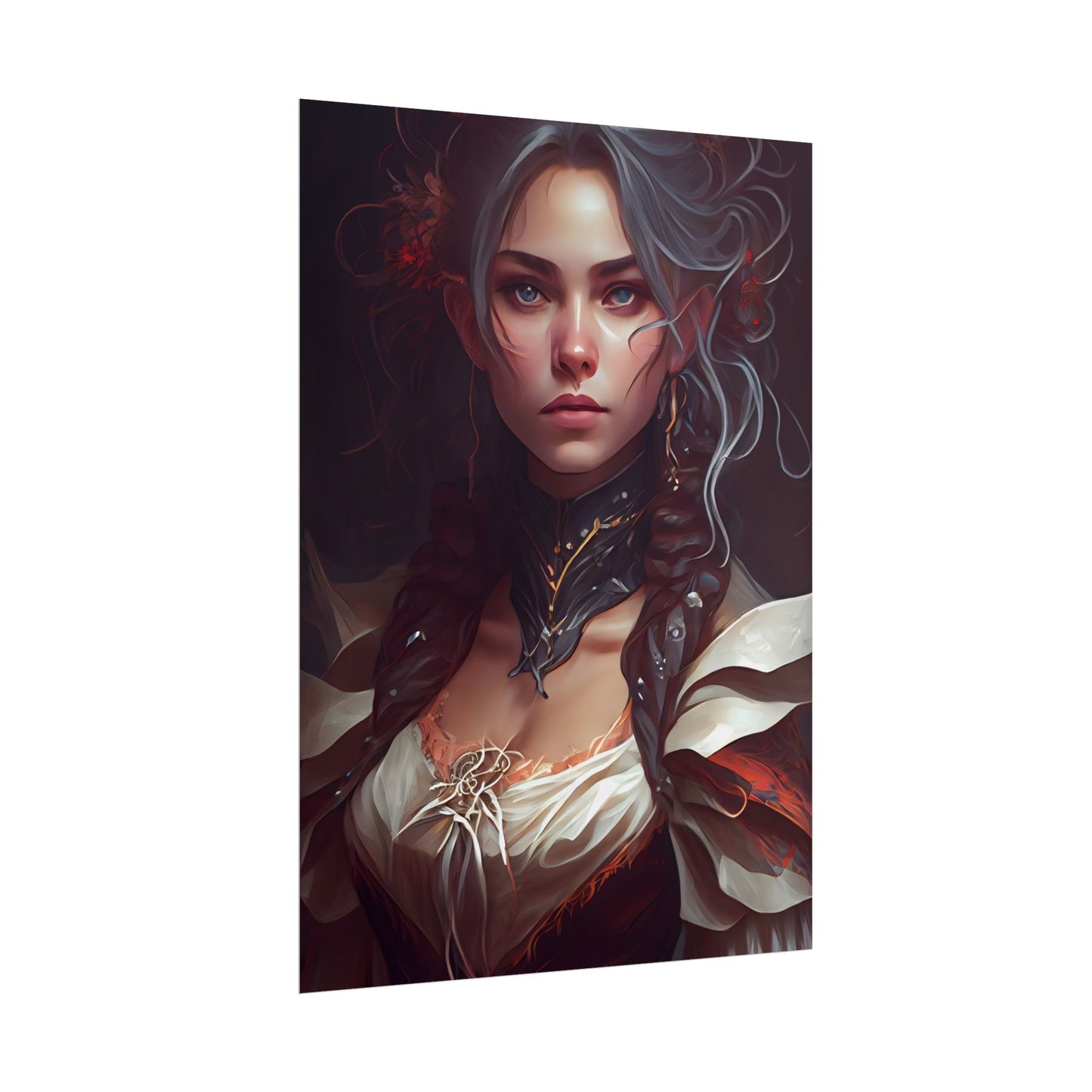 Glamorous Mid-20s Female Portrait: Black Hair Artwork - Poster