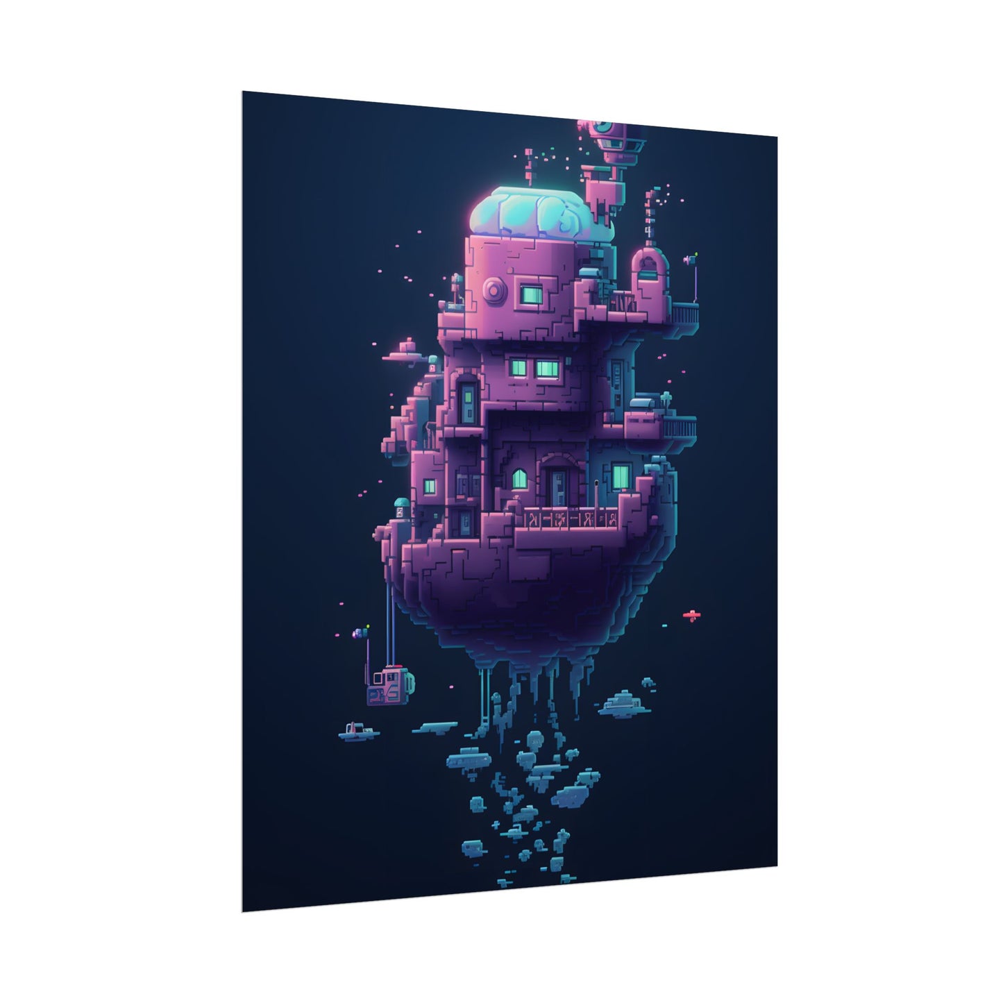Cyberpunk Pixel Art: Futuristic Cityscape Digital Artwork - Poster