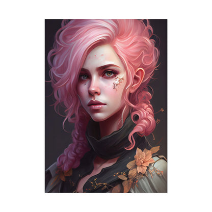 Astonishing Female Portrait: Vibrant Pink Hair in Dark Elegance - Poster