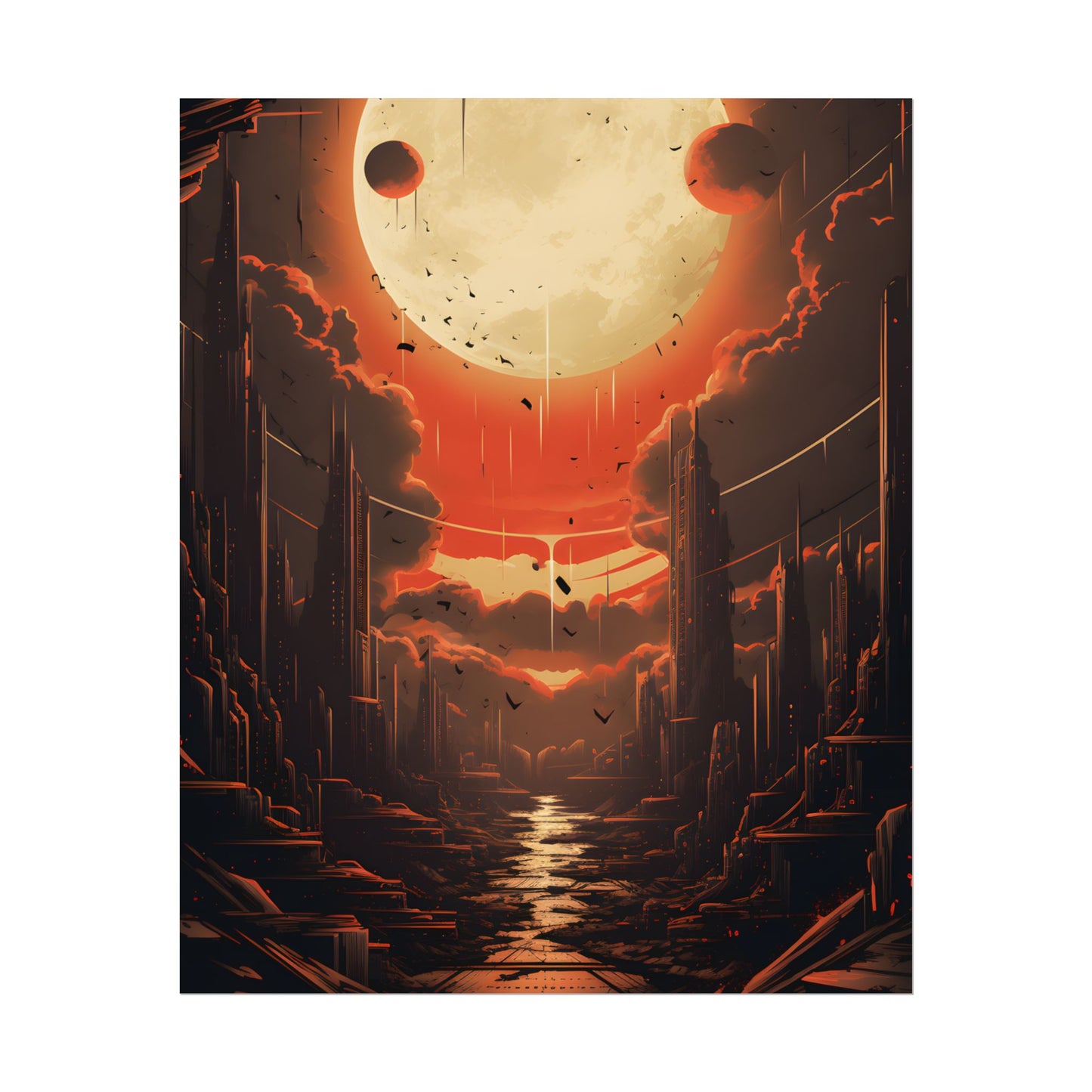 Cyberpunk Night Cityscape: Neon Lights Digital Artwork - Poster