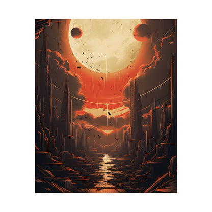 Cyberpunk Night Cityscape: Neon Lights Digital Artwork - Poster
