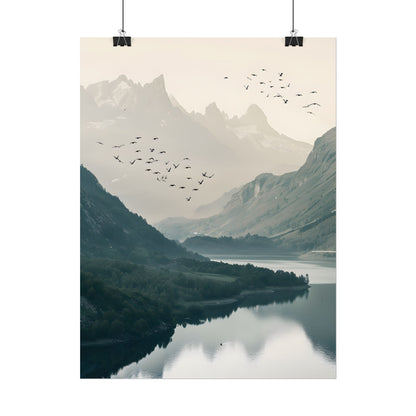 Serene Mountain Lake: A Peaceful Nature Artwork - Poster