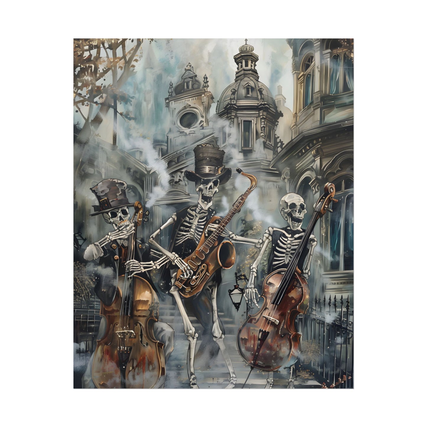 Victorian Lowbrow Jazz: Skeleton Band in Artistic Swing - Poster