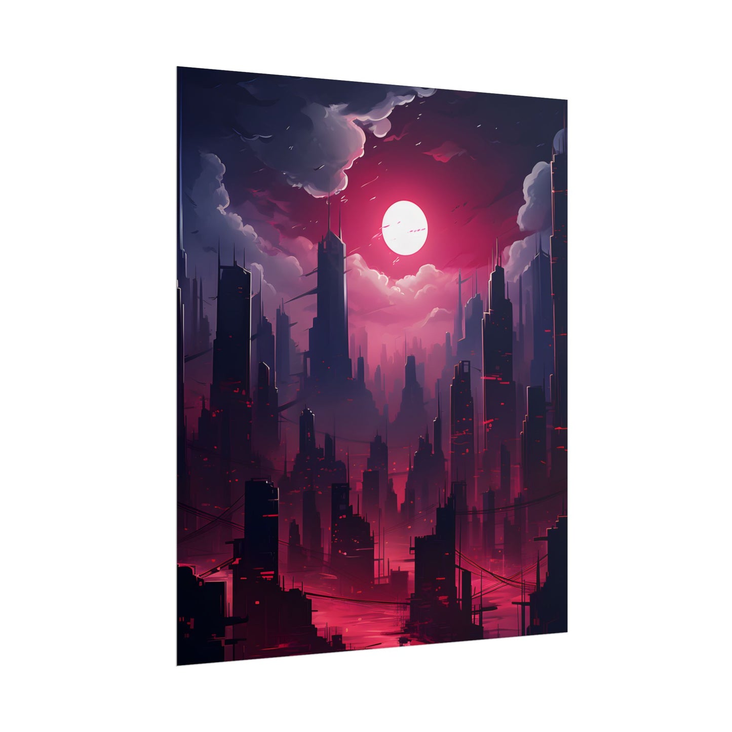 Burning Cyberpunk Cityscape: Digital Artwork at Night - Poster