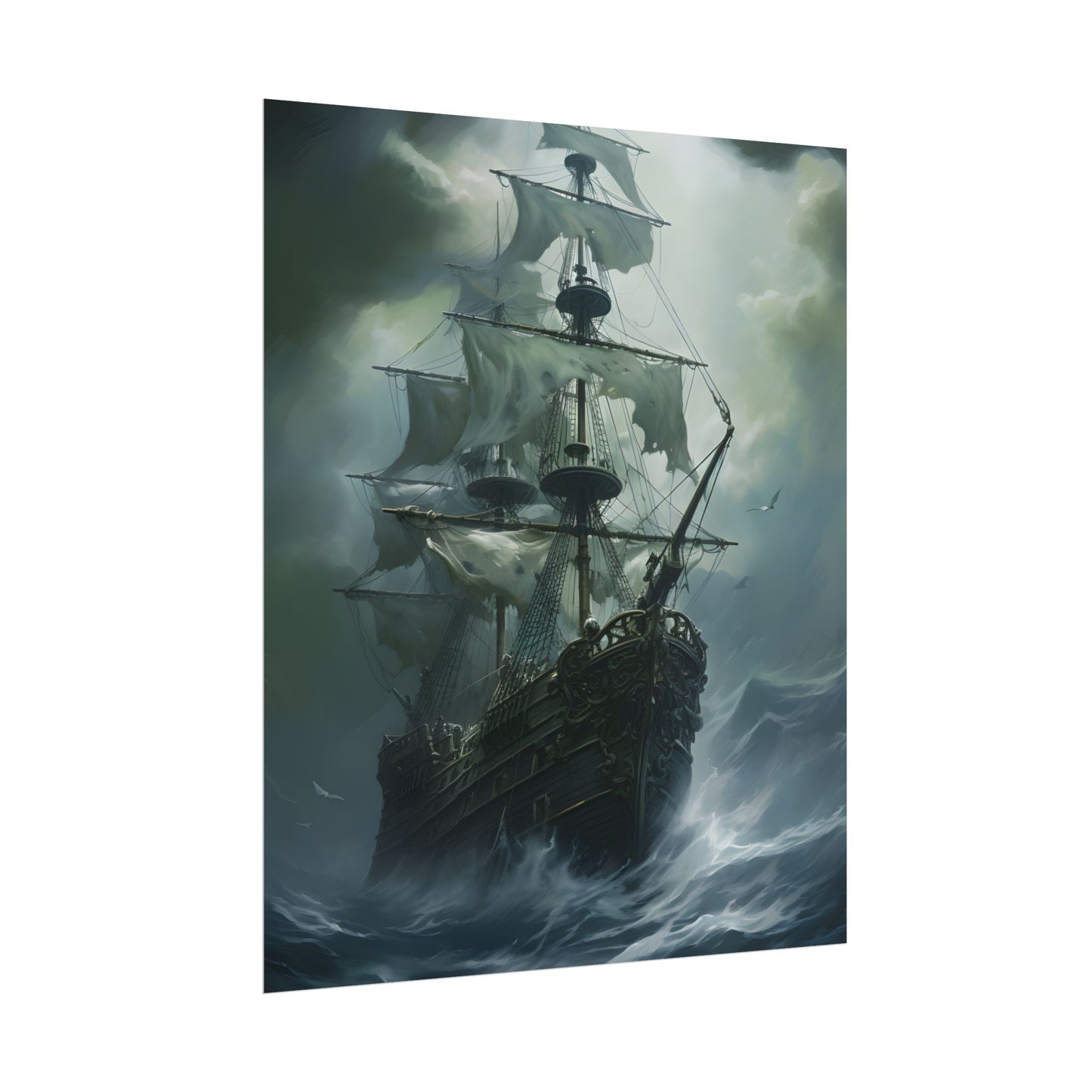 Surreal Pirate Ghost Ship Sailing Ocean - Poster