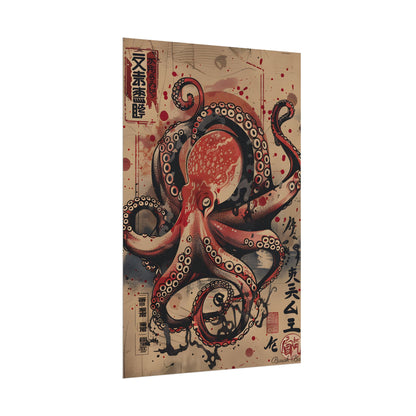 Stylized Octopus in Ukiyo-E Style: Japanese Artwork - Poster