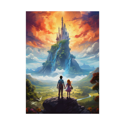 Serene Natural Scene: Girl and Boy in Outdoor Meadow - Poster