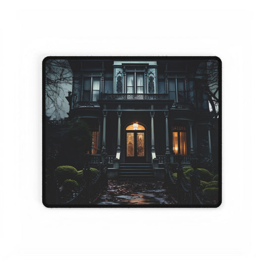 Spooky Haunted Mansion: A Chilling Nighttime Scene Artwork - Desk Mat