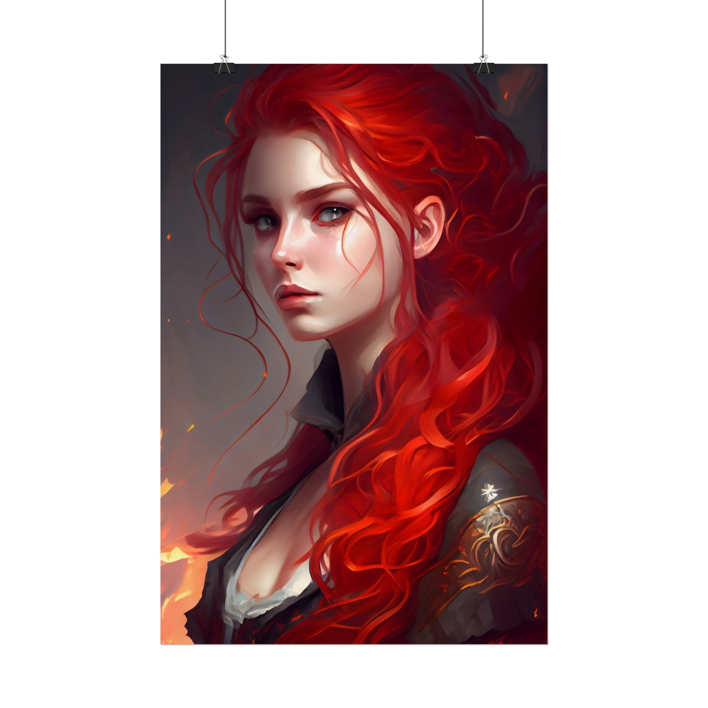 Composed Redhead: Elegant Portrait in Vibrant Red - Poster