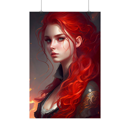 Composed Redhead: Elegant Portrait in Vibrant Red - Poster