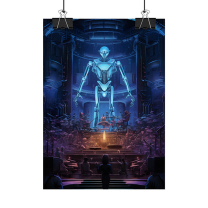 Mechanical Harmony: Black & Grey Robot Orchestra Symphony - Poster