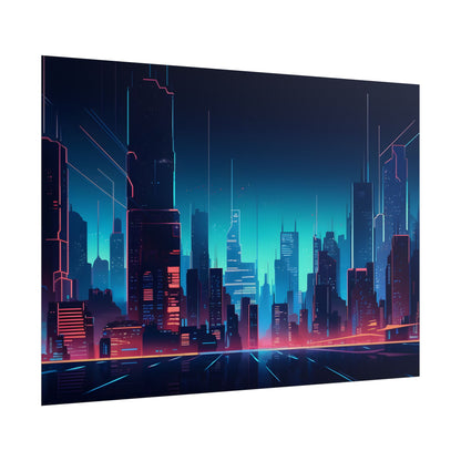 Melancholic Night Cyberpunk Cityscape: Neon Dreams Digital Art - Poster