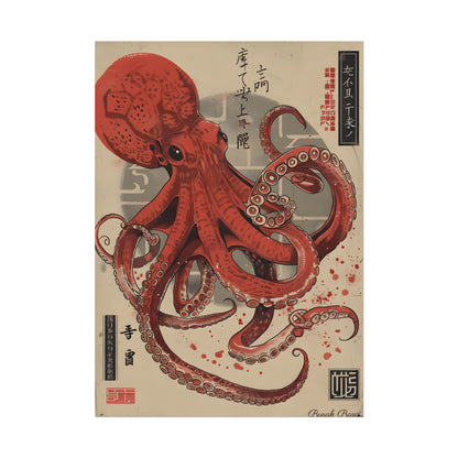 Stylized Japanese Octopus: Muted Watercolor Artwork - Poster