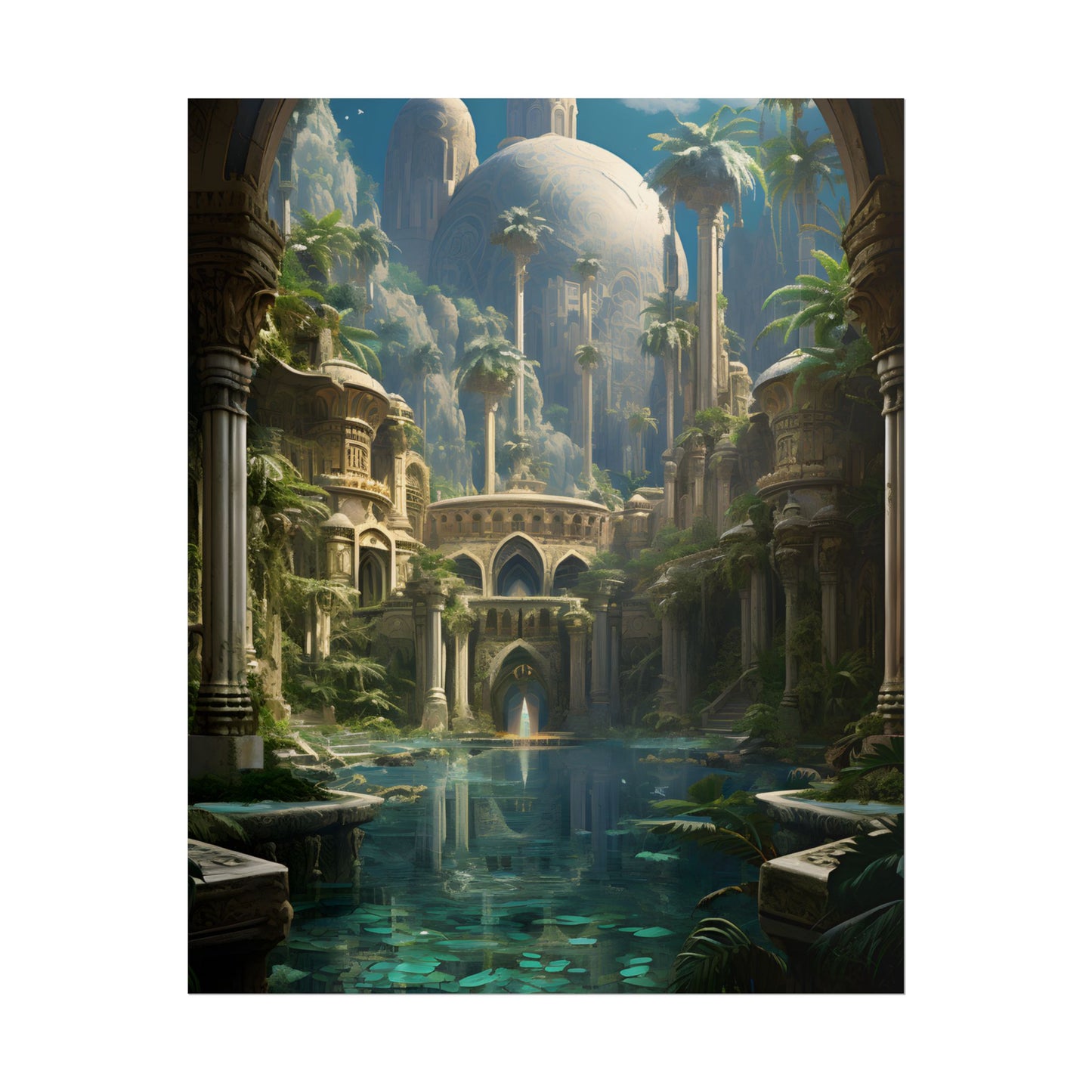 Majestic Desert Oasis: Arabian Nights-Inspired Bird's Eye View - Poster