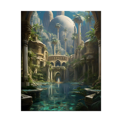 Majestic Desert Oasis: Arabian Nights-Inspired Bird's Eye View - Poster