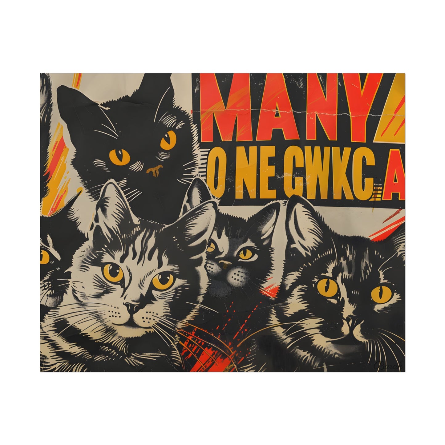 Red Cats in Soviet Motion: A Playful Poster Art - Poster