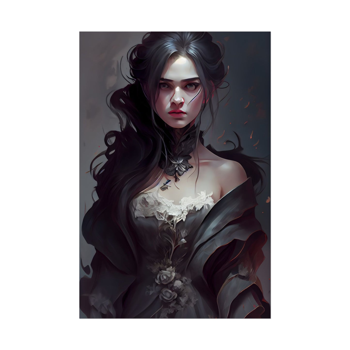 Black Haired Female Portrait: Elegant Outdoor Beauty - Poster