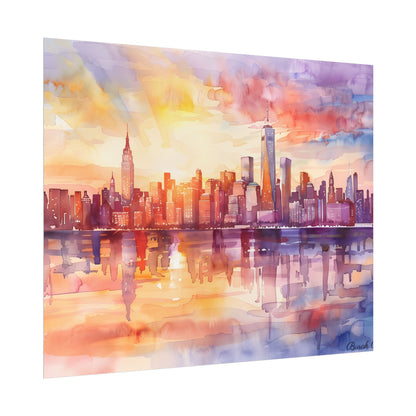 Watercolor Sunset New York City Skyline: Beautiful Artwork - Poster