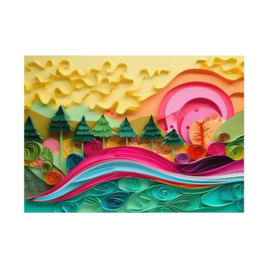 Magical Beach Landscape: Paper Art Masterpiece - Poster