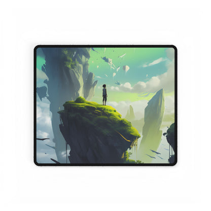 Peaceful Outdoor Moment: Kids in Meadow on Cloudy Hill - Desk Mat