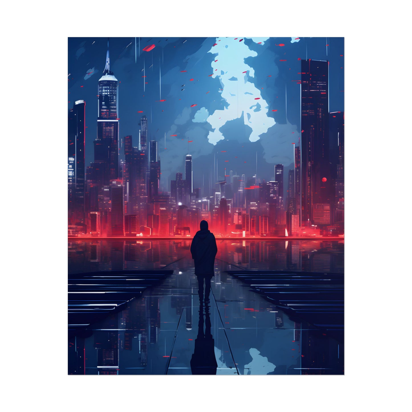 Cyberpunk Night Cityscape: A Melancholic Moment - Poster