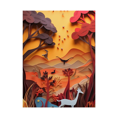 Vibrant African Quilled Landscape: Colorful Paper Artwork - Poster