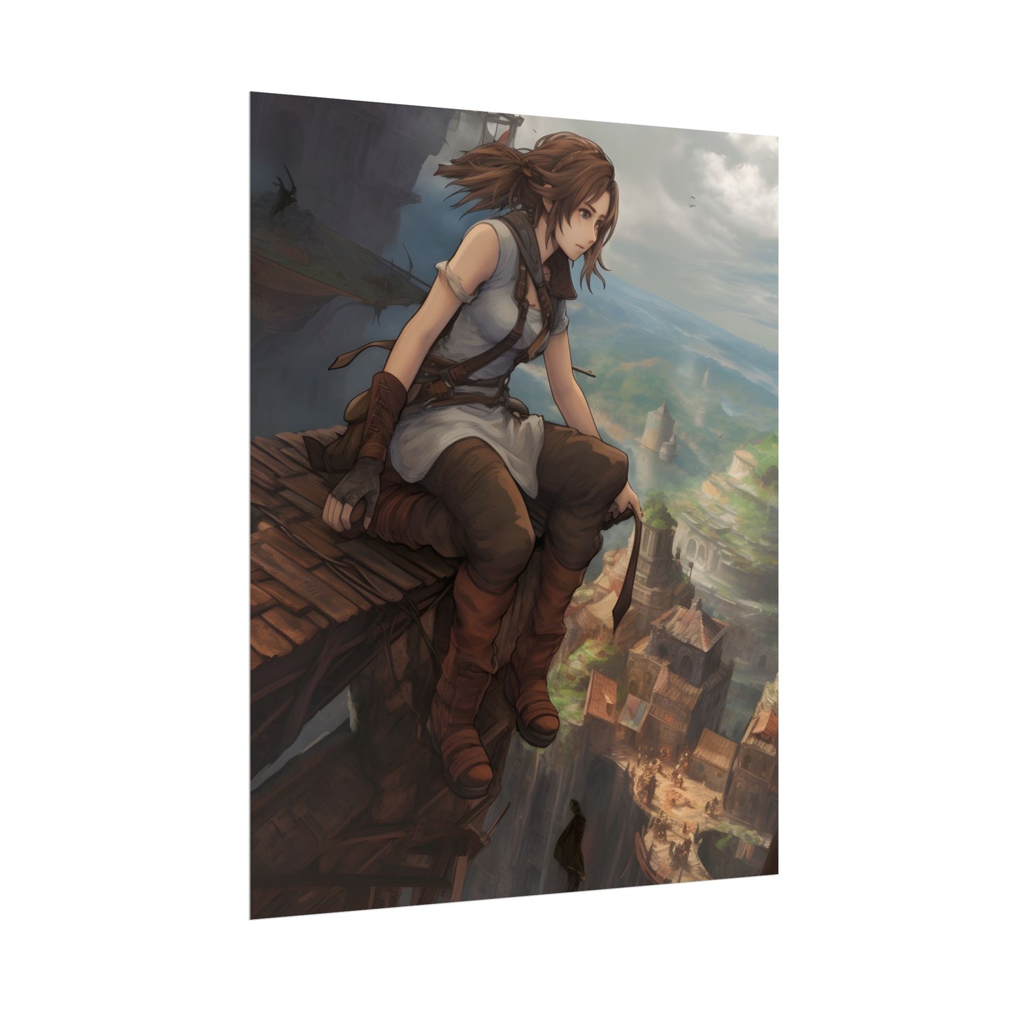 Dramatic Anime Birds Eye View: Dynamic Digital Art - Poster