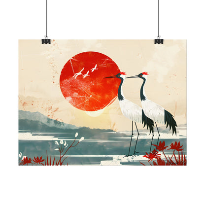 Serene Crane Landscape: Two Industrial Cranes in Nature - Poster