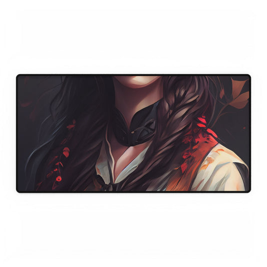Vibrant Portrait: Brown Hair, Green Eyes Artwork - Desk Mat
