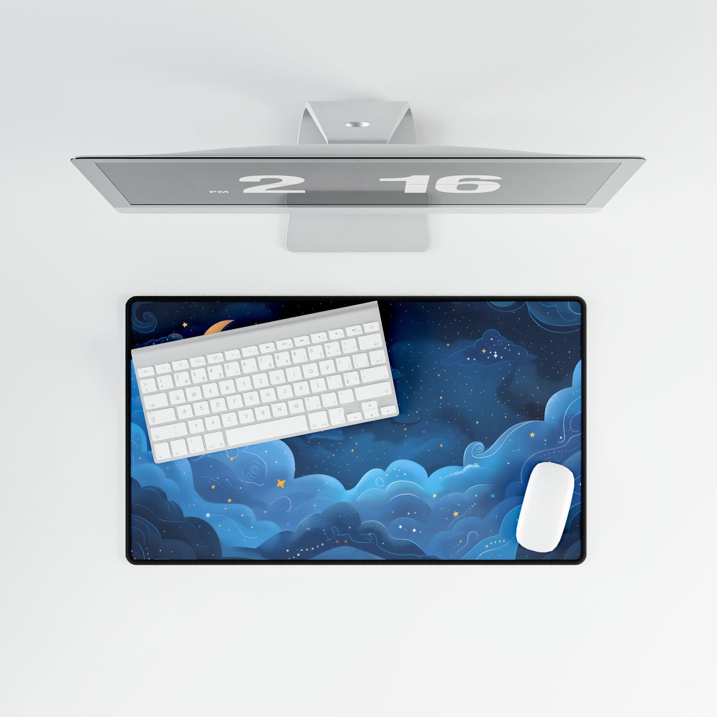 Whispers of a Whimsical Night Sky: Dreamy Celestial Artwork - Desk Mat