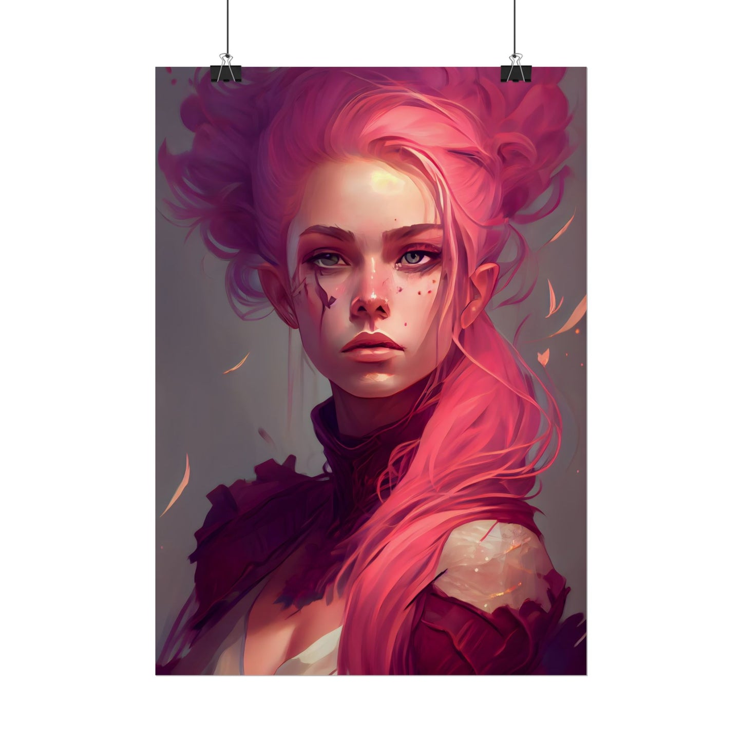 Enigmatic Portrait: Pink Hair in Darkness - Poster